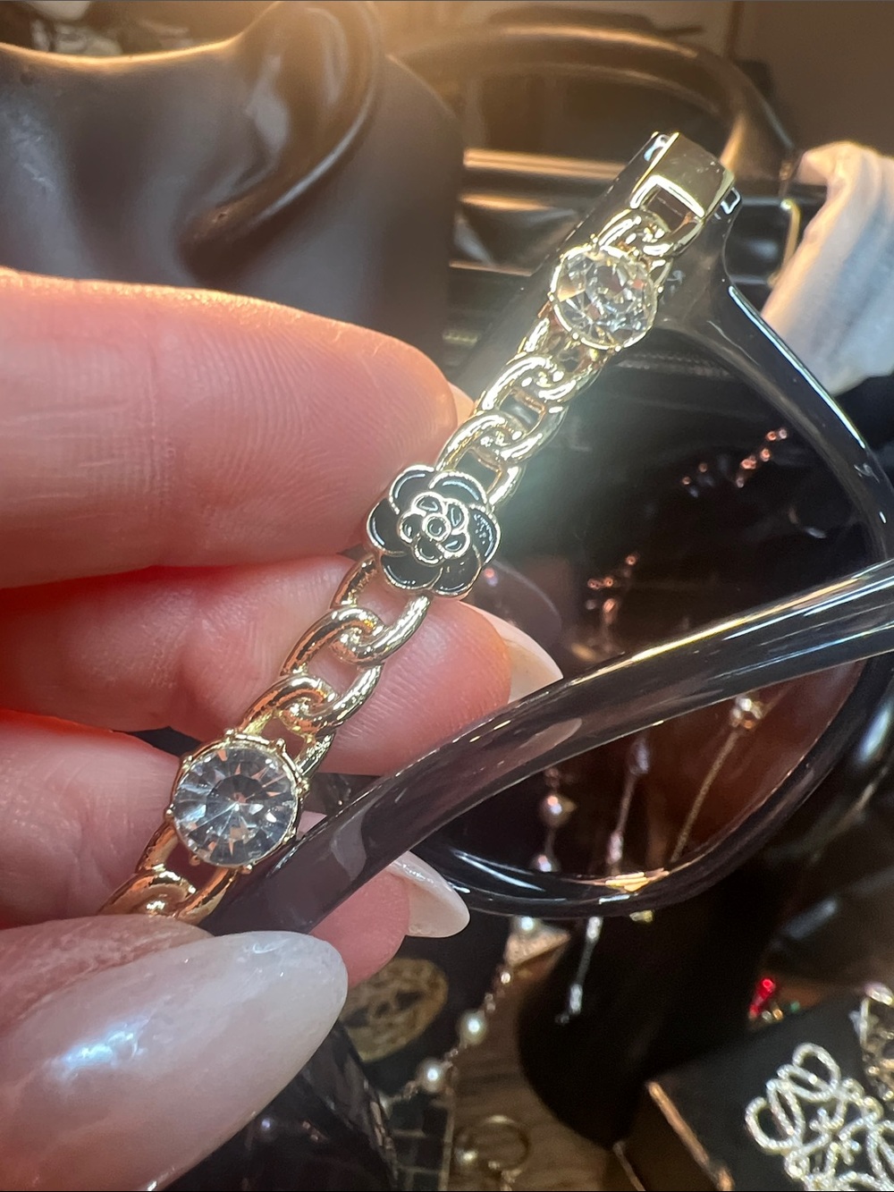 CHANEL Black and Gold Crystal-Embellished Eyewear Chain - Picture 5 of 7